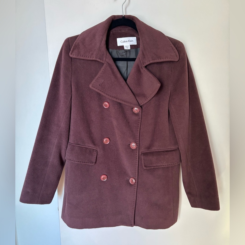 Calvin Klein Wool Pea Coat - Burgundy